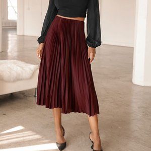 Lulu's Pleat and Greet Plum Purple Pleated Satin Midi Skirt